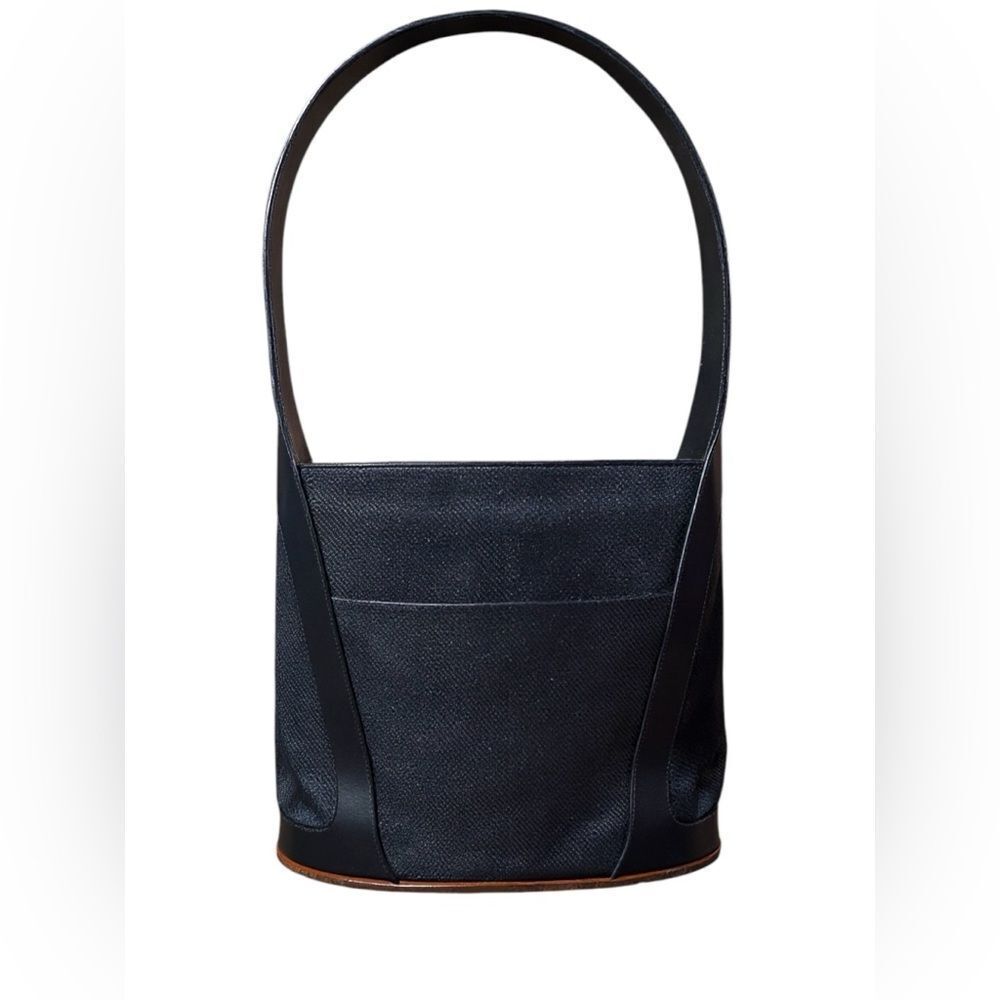 BALLY Black Denim & Leather Wood Base ShoulderBag Ltd Edition Auth Bucket Bag